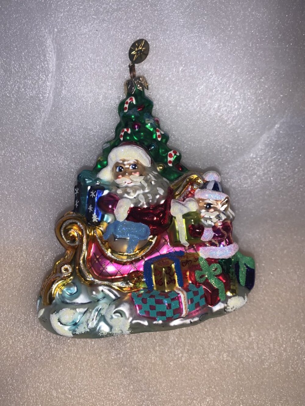 VINTAGE CHRISTOPHER RADKO CHRISTMAS TREE GLASS ORNAMENT Trim a Tree-O Sleigh
